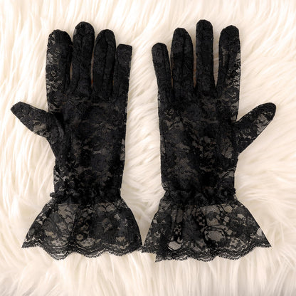 Black Lace Gloves For Women - Elegant Short Lace Gloves For Tea Party, Opera, Wedding & Prom