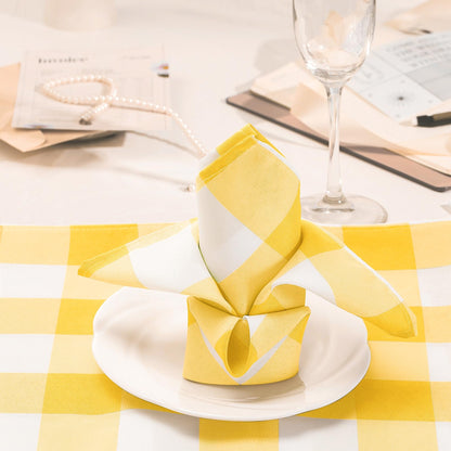 Buffalo Plaid Table Napkins Set of 50 Checkered Cloth Napkins 17x17 inch Washable Dinner Gingham Pattern Napkins Soft Napkins for Wedding Party Dining Banquet(Yellow and White)