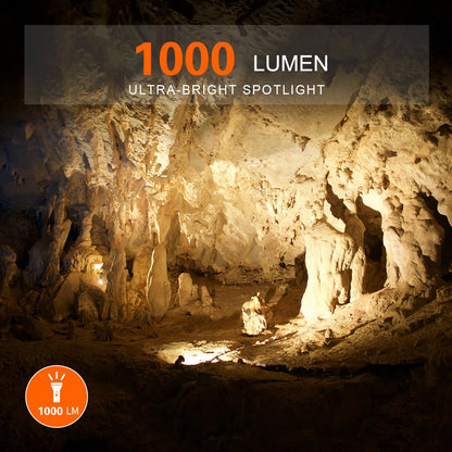 BUYSIGHT Rechargeable Spotlight Flashlight High Lumen Handheld Spot Light LED Flashlight with Handl Ultra-Long Standby Electric Torch with USB Output （Classic Black）