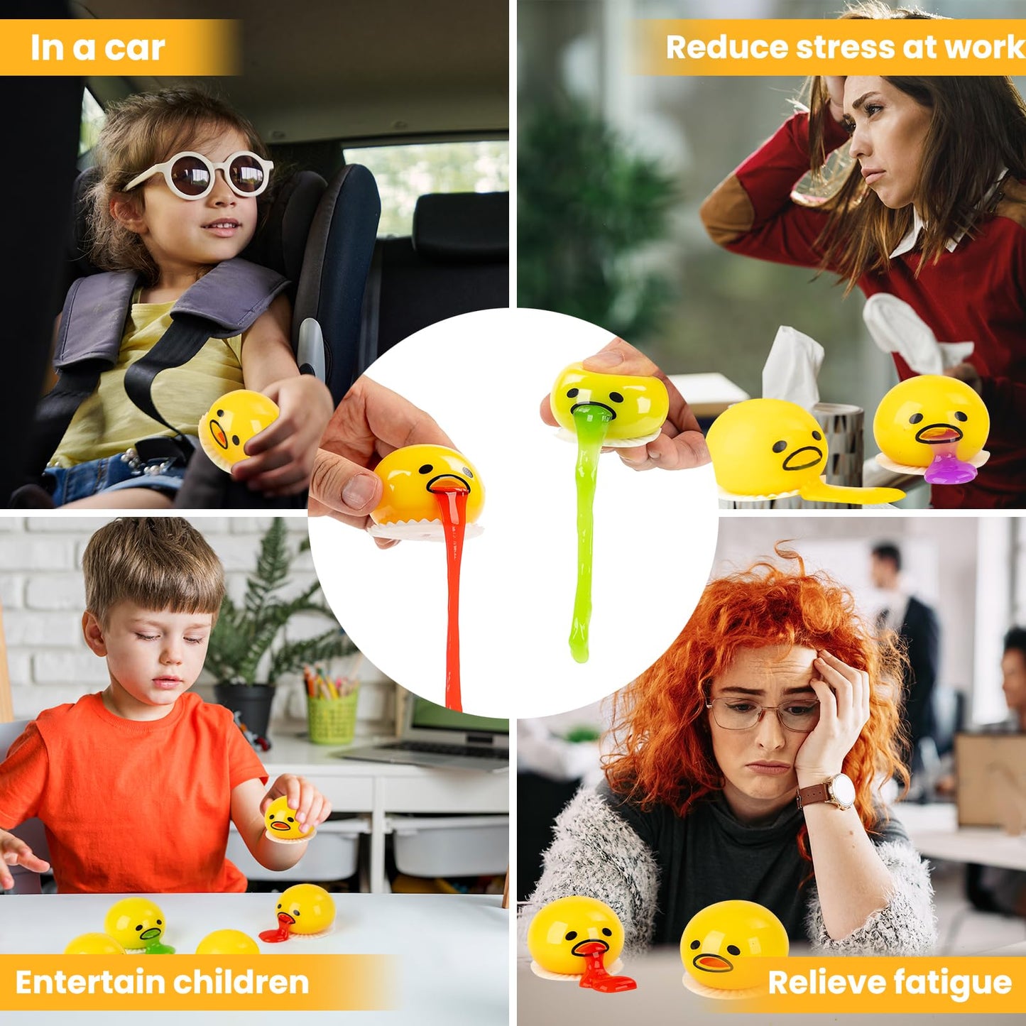 ATKSUNIEE 4-Pack Vomiting Egg Stress Ball, Novelty Stress Balls Toys, Puking Slime Egg Yolk Toy,Halloween Stress Relief Squeeze Toy.
