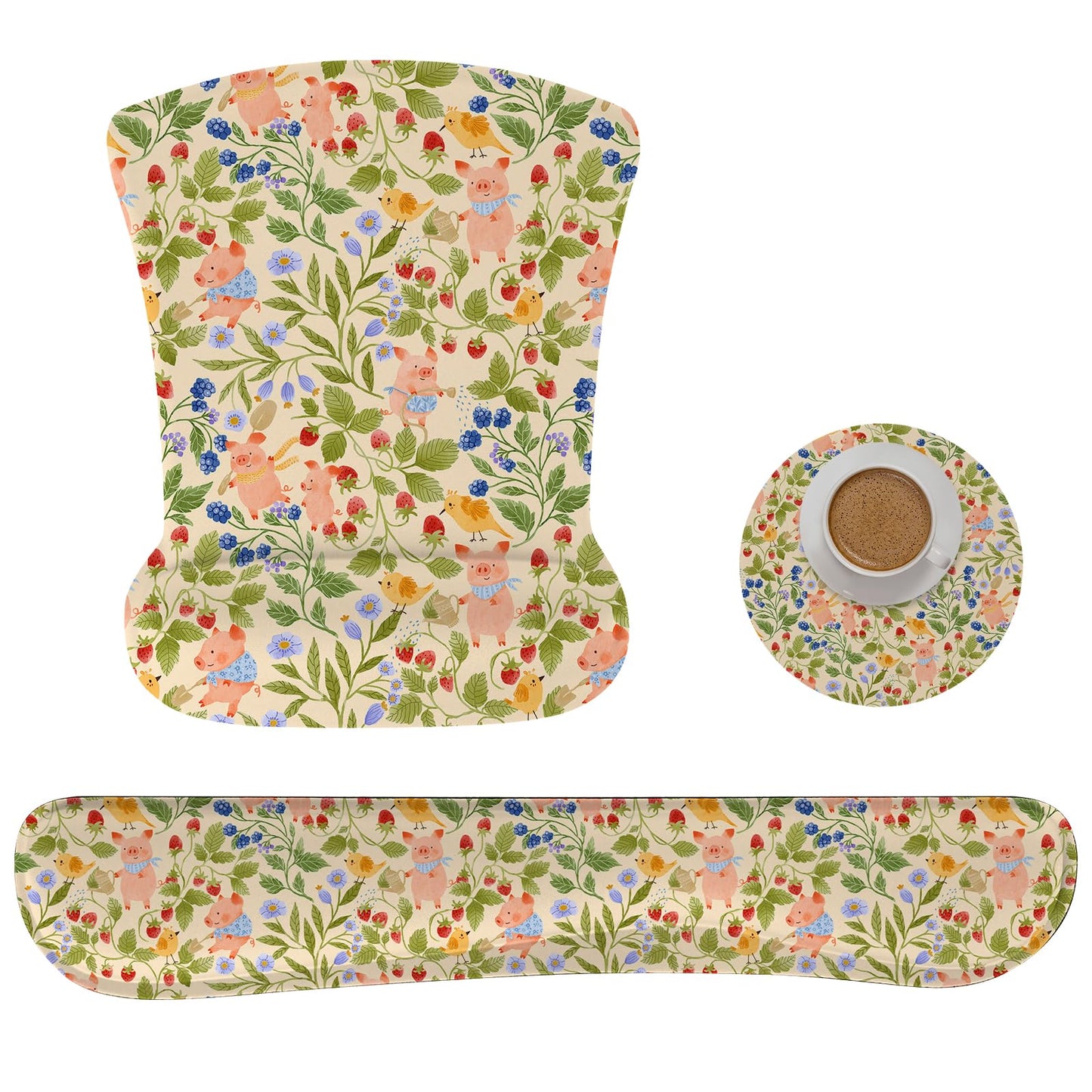 AUPET Mouse Pad Keyboard Wrist Rest Set,Ergonomic Memory Foam Mouse Pads Wrist Support Set,Non-Slip Base, Smooth Surface, Pain Relief for Gaming,Office (Pink Piggy)