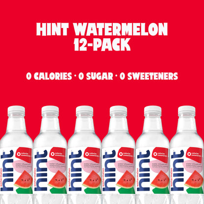 Hint Fruit-Infused Bottled Water, Watermelon - Sugar Free Flavored Water with Zero Calories, Naturally Flavored, and No Artificial Sweeteners - 16 Fl Oz (Pack of 12)