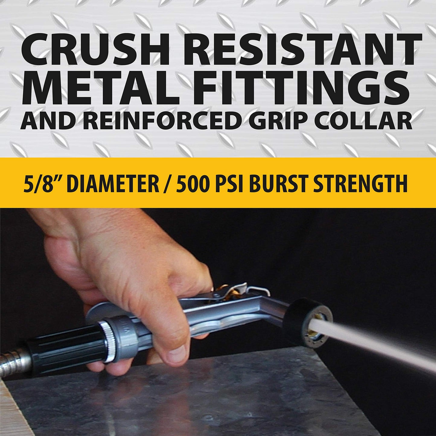 BIONIC STEEL 100 Ft Metal Garden Hose with Sprayer Nozzle, Non Kinking Designed Stainless Steel Heavy Duty Water Hose 100 Ft x 5/8 in. Flexible NON Expandable for Uninterrupted Water Flow, 500 PSI