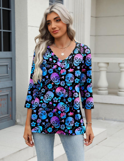 Zeagoo Halloween Shirts for Women 3/4 Sleeve Tops Casual Fall Tshirts 2025 Outfits