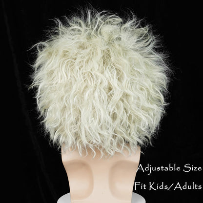 Wiggy Mermaid Unisex Silver Light Green Bald Wig Men, Short Wavy Old Man Wig Fluffy Crazy Funny Wigs + Cap for Movie Halloween Costume Party Cosplay