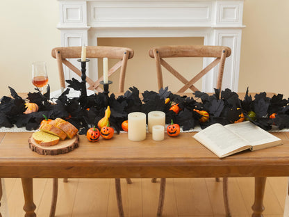 AWARDSEN 13 FT Black Garland Halloween 2pcs Artificial Black Maple Leaf Garlands Fall Leaves Vines for Autumn Thankgiving Halloween Decoration for Home