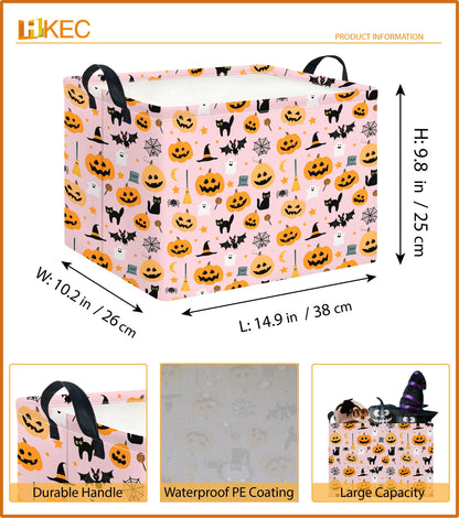 HKEC Rectangle Storage Basket with Handles,Collapsible Storage Bin,Books Box,Gift Basket(Halloween Cat Basket)