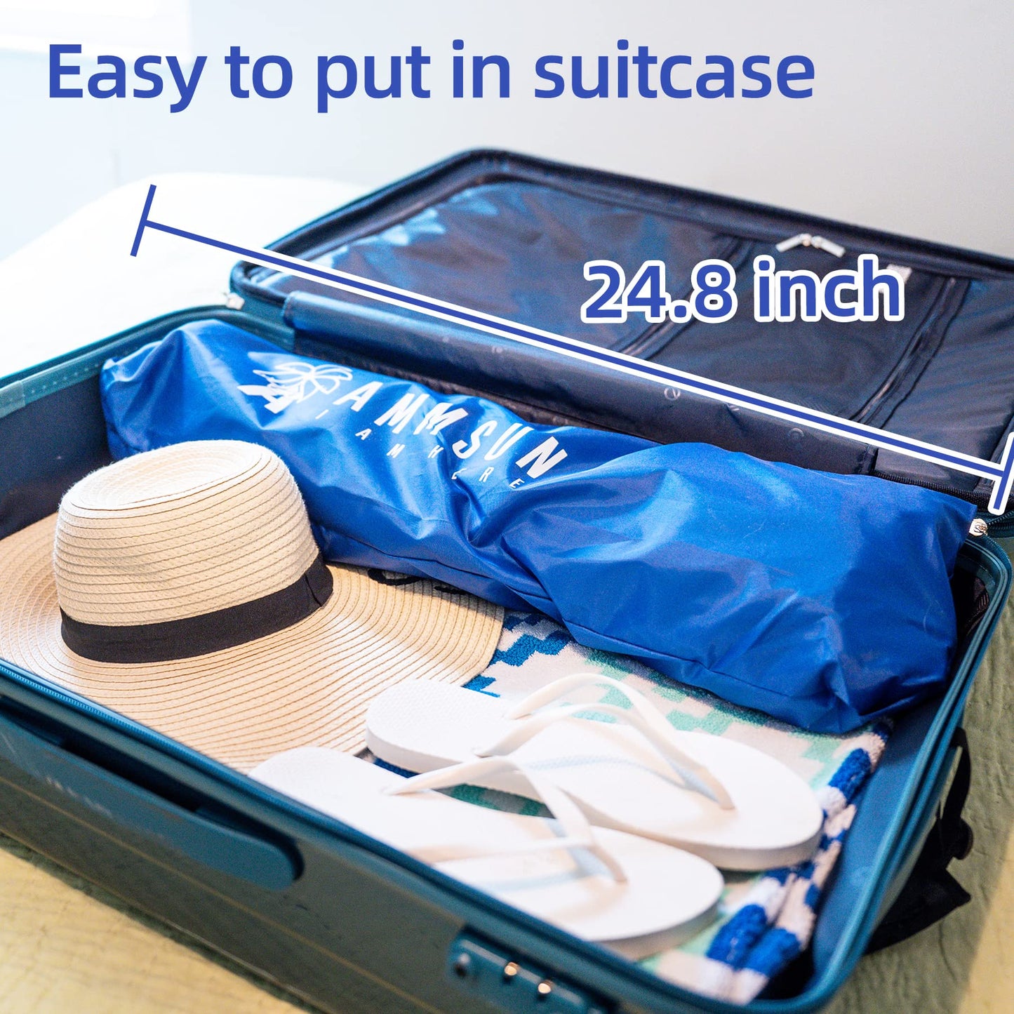 AMMSUN 6ft Folded Portable Travel Beach Umbrella with Sand Anchor Tilt Air vent UPF 50+UV Protection Fit In Suitcase Compact Foldable Telescopic umbrellas for Patio Garden Beach Pool Blue