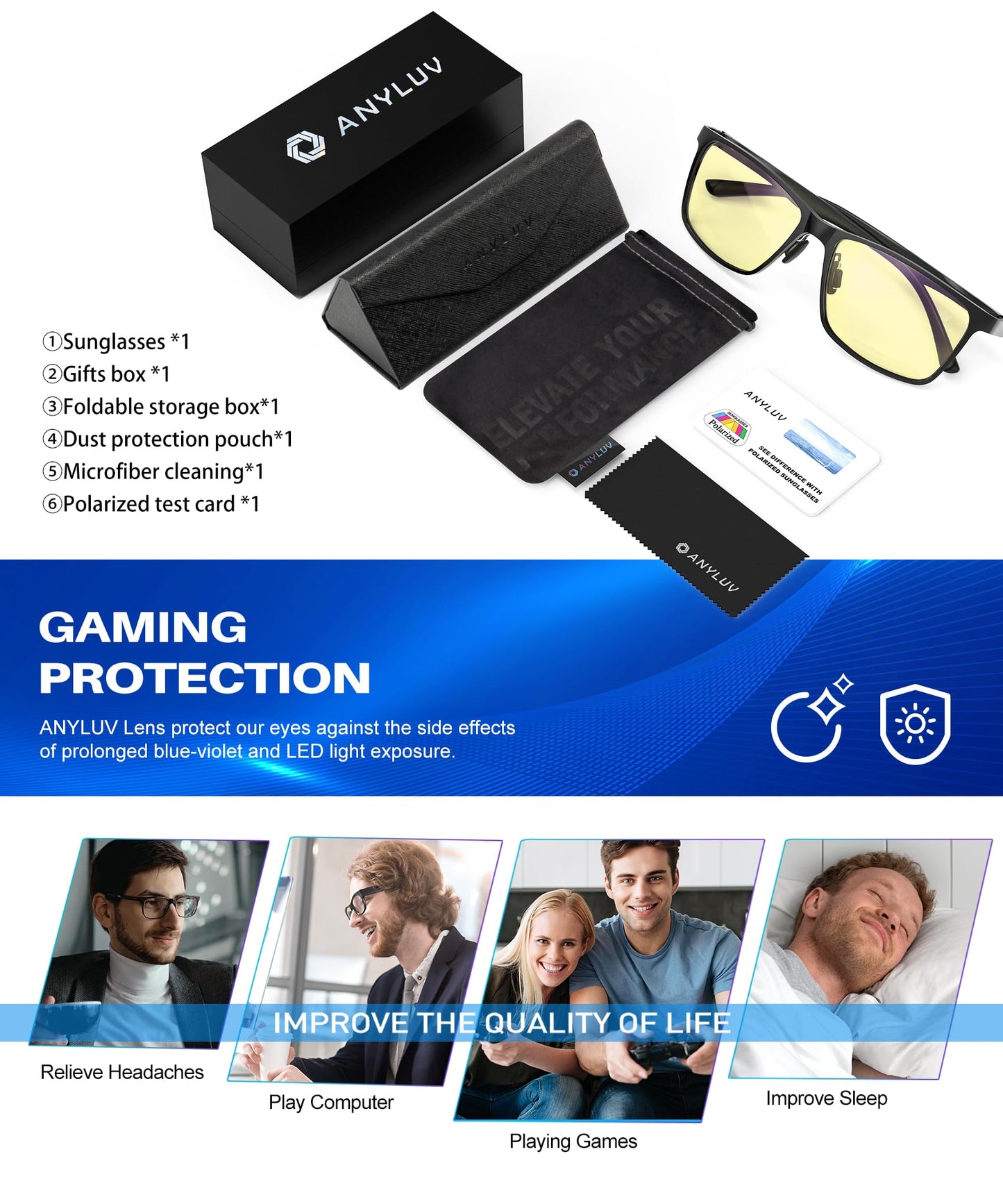 ANYLUV Blue Light Glasses Men/Women, Al-Mg Metal Computer Blue Light Blocking Glasses, Relieve Eyestrain and Eye Protection