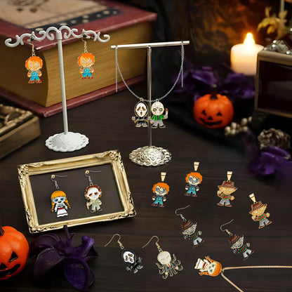 7ilaewen 28Pcs Horror Classic Movie Character Charms Halloween Enamel Pendants, Horror Ghost Dangle Halloween Scary Earring Necklace Bracelet Charms for Jewelry Making DIY Crafts Gifts