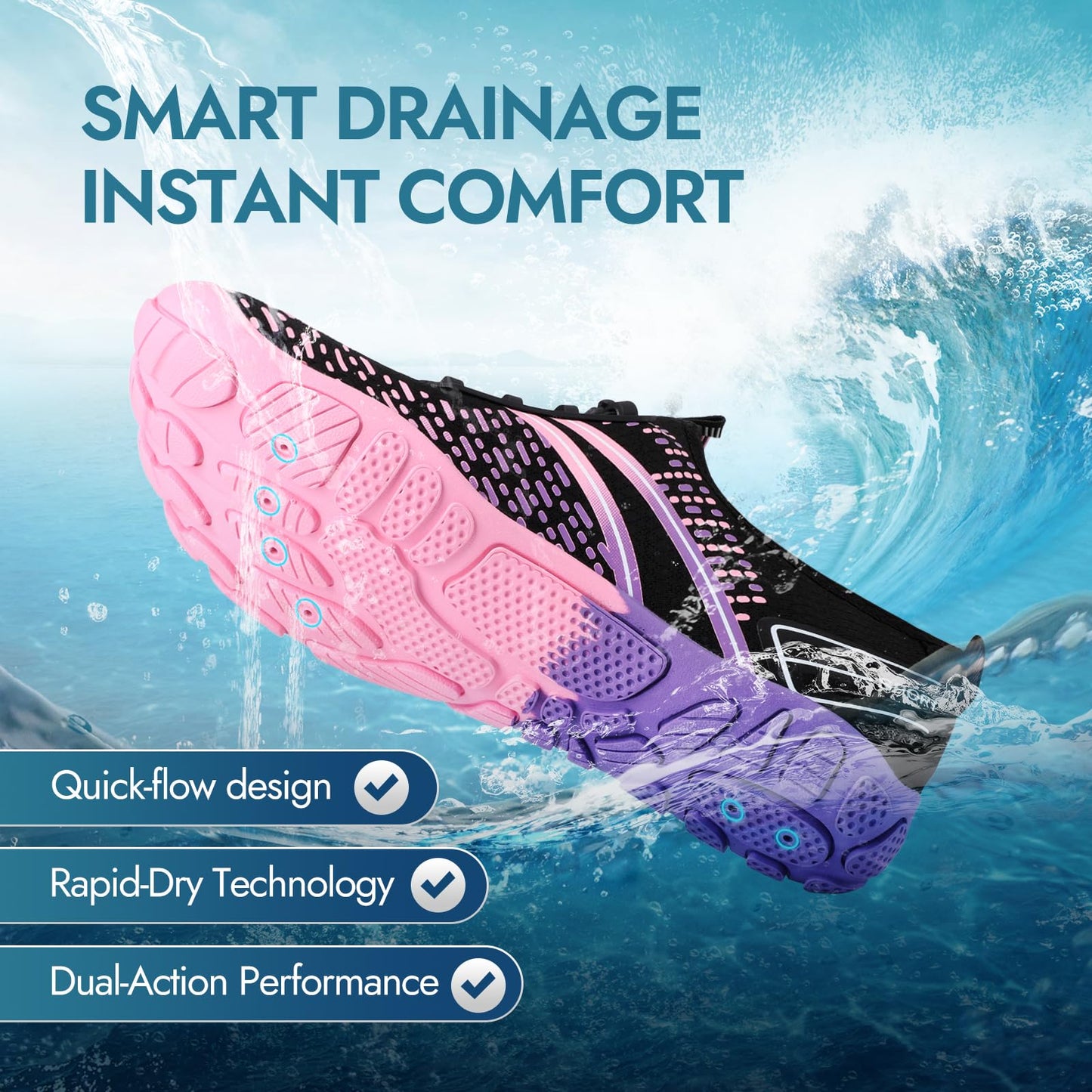 ATHMILE Hiking Barefoot Water Shoes for Women Men Beach Swim Aqua Pool River Quick Dry Athletic Wide Toe Outdoor Sport Kayaking Boating Rock Climbing Yoga Lake