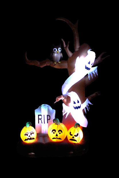 9 Foot Tall Halloween Inflatable Tree with Ghosts, Pumpkins, Owl and Tombstone LED Lights Decor Outdoor Indoor Holiday Decorations, Blow up Lighted Yard Decor, Lawn Inflatables Home Family Outside