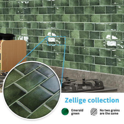 Art3d Peel and Stick Backsplash Tile Green for Kithchen Bathroom Laundry Room Stove RV, 20-Pack of 12 x 6" Self-Adhesive Vinyl Stick On Subway Tile