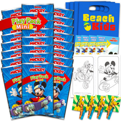 Beach Kids Disney Mickey Mouse Birthday Party Favors Set - Bundle with 24 Mickey Play Packs | Mini Coloring Books, Stickers, and More for Goodie Bags