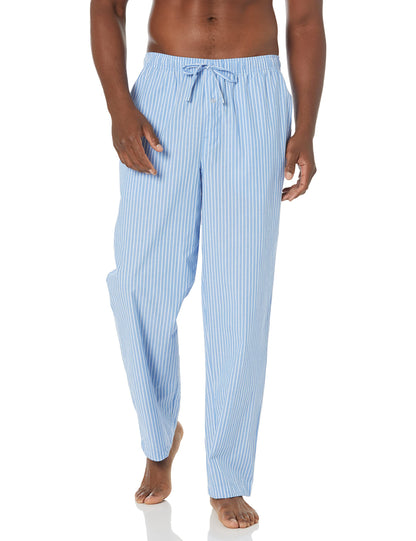 Amazon Essentials Men's Straight-Fit Woven Pajama Pant with Pockets, Light Blue Stripe, Medium
