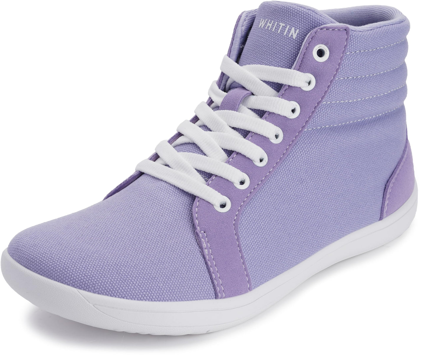 WHITIN Women's Wide High Top Zero Drop Barefoot Shoes Minimalist Fashion Sneakers Size 5.5W Casual Canvas Trainer Walking Lifting Gym Purple 36