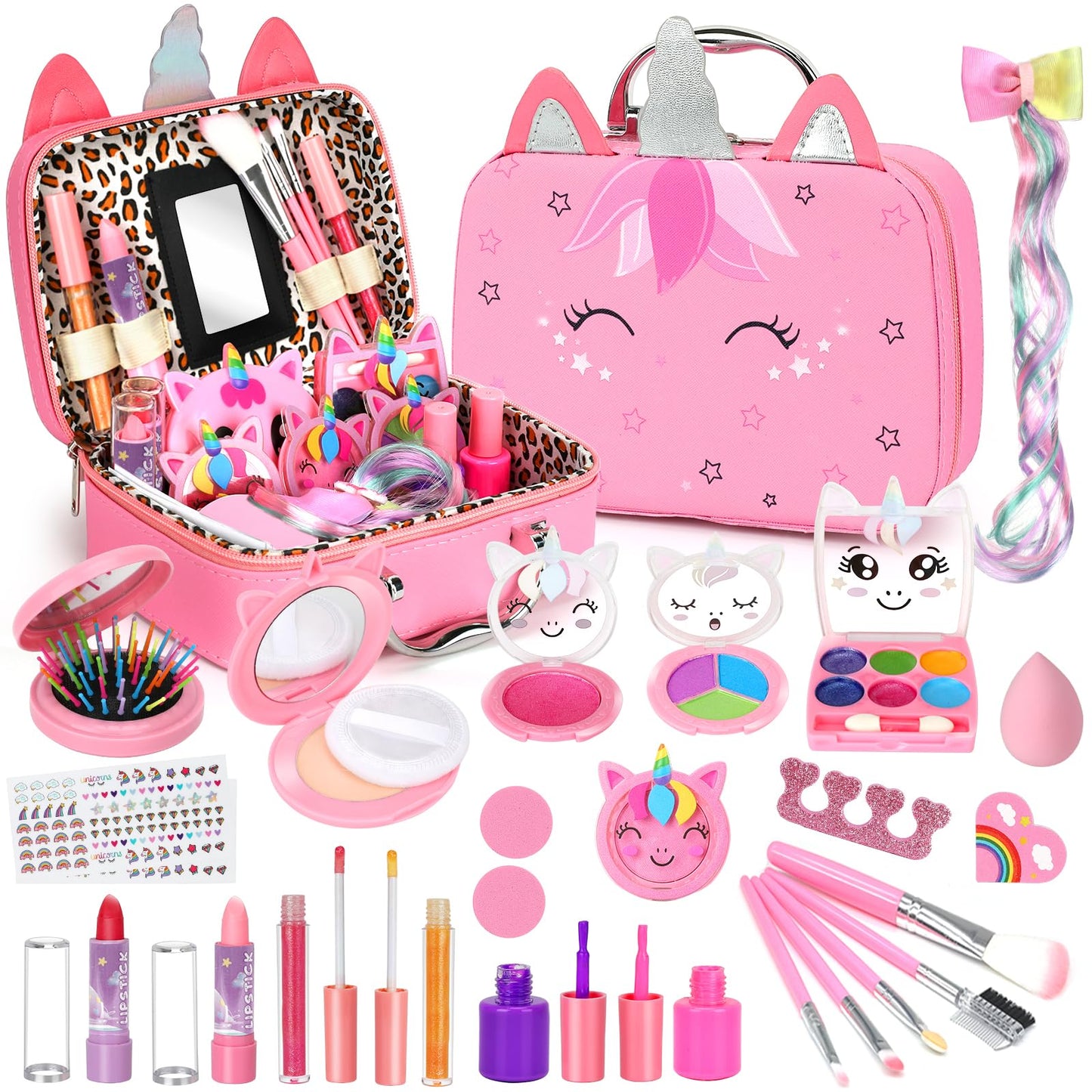 Heaning Kids Washable Makeup Girl Toys - Real Makeup Kit Kid Make up Set for Toddlers Children Princess Dress Up Christmas Birthday Gifts Toys for 3 4 5 6 7 8 9 10 11 12 Year Old Girls
