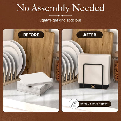 Black Napkin Holder for Table - Modern Napkin Dispenser, Bamboo and Iron Design, Non-Slip, Suitable for Kitchen, Dining, Farmhouse, Cocktail, Picnic, Bar, Outdoor Use - Holds Paper Napkins, Mail, Bill