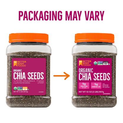 BetterBody Foods Organic Chia Seeds 2 lbs, 32 Oz, with Omega-3, Non-GMO, Gluten Free, Keto Diet Friendly, Vegan, Good Source of Fiber