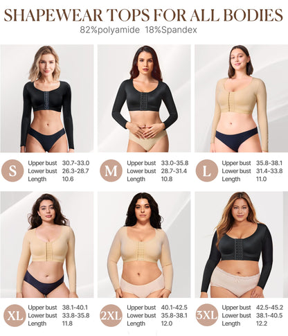 BRABIC Shaper Tops for Women Arm Compression Post Surgery Front Closure Bra Tank Top Shapewear (Black Long Sleeve, Medium)