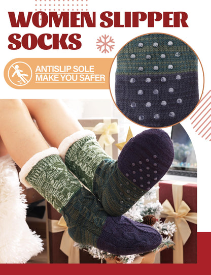 Anlisim Women Slipper Socks Fluffy Fuzzy Thermal Warm Thick Winter Cabin Cozy Comfy Soft Fleece Home Grips Gift Socks Stocking Stuffers(Gradient Green)