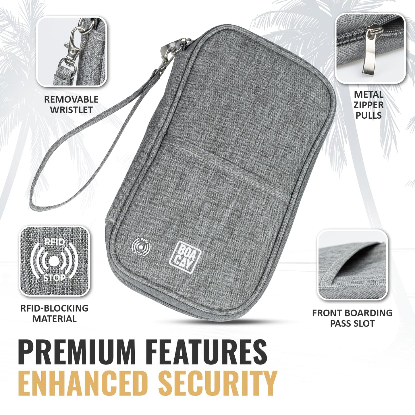 BOACAY Travel Document Organizer with RFID, Family Passport Holder, Wallet for Women & Men, Portable & Waterproof Case for Cards, Boarding Pass, Money