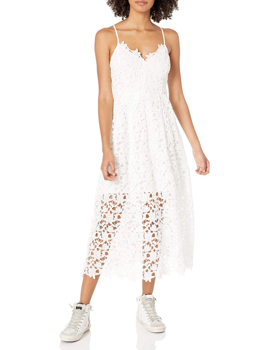 ASTR the label womens Sleeveless Lace Fit & Flare Midi Dress, White, X-Small US