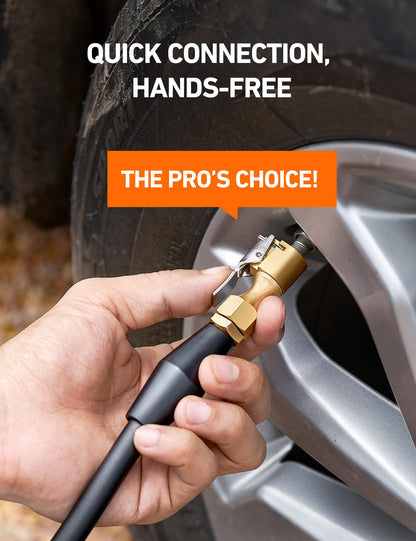 AstroAI 4 Pack Air Chuck, Heavy Duty Closed Flow Lock On Tire Chuck with Clip for Inflator Gauge Compressor Accessories, Yellow