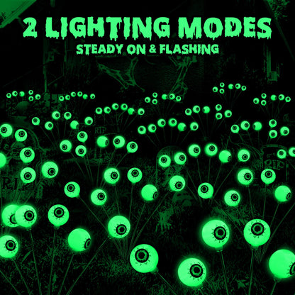 Brizled Solar Halloween Lights, 2 Pack Total 12 LED Green Halloween Eyeball Lights, 2 Modes Outdoor Green Eyeball Light, Swaying Outside Scary Pathway Light Waterproof for Garden Yard Lawn Path Decor