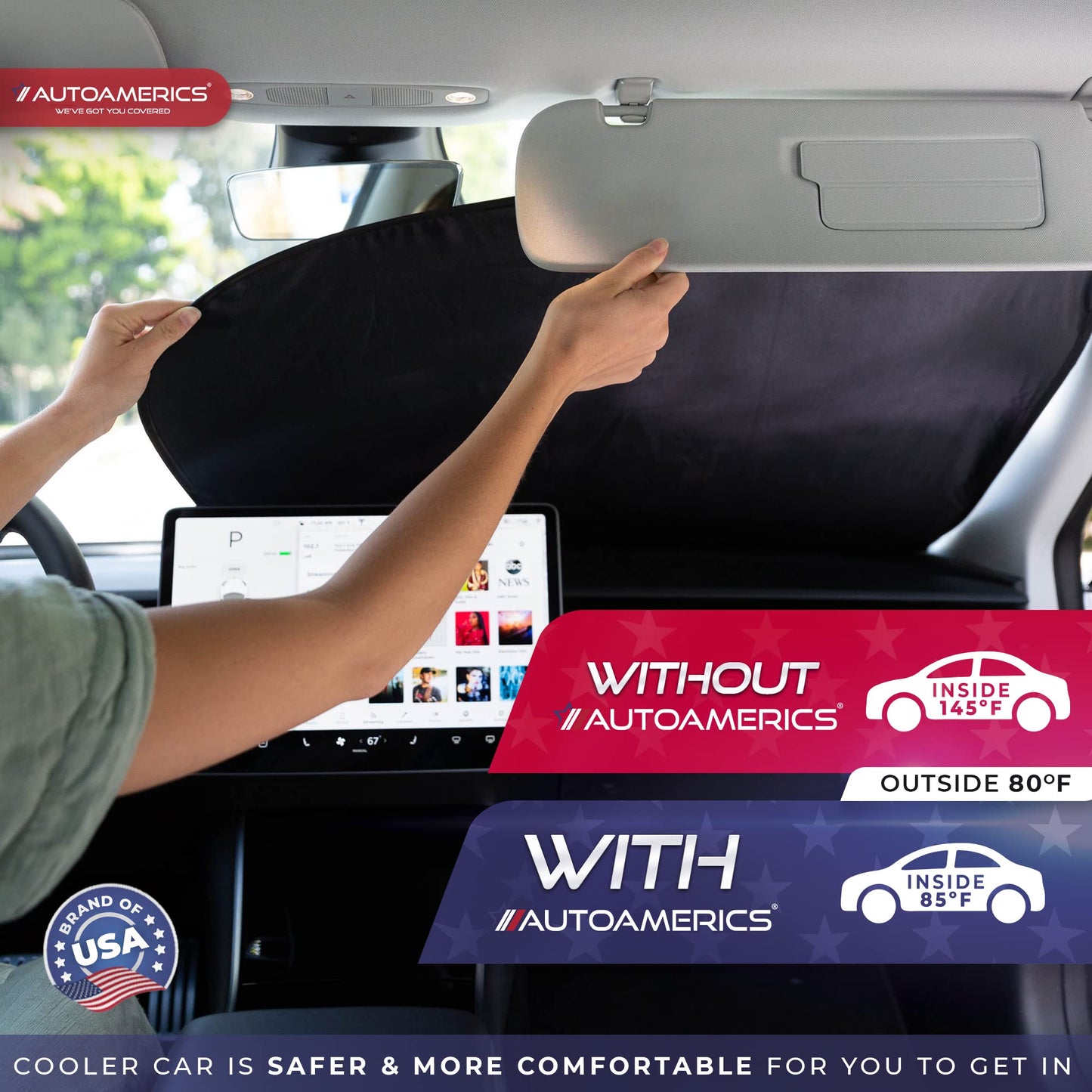 Autoamerics Windshield Sun Shade 2-Piece Foldable Car Front Window Sunshade for Most Sedans SUV Truck - Auto Sun Blocker Visor Protector Blocks Max UV Rays and Keeps Your Vehicle Cool - Medium Fit