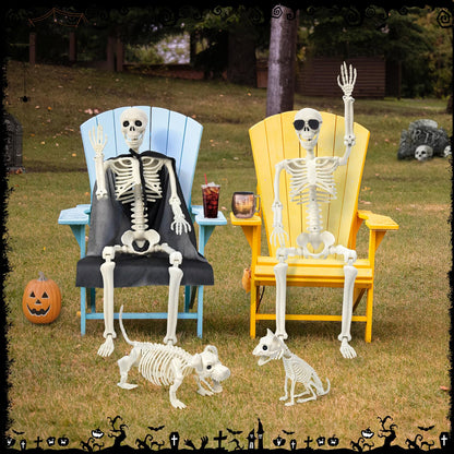 Askill 36" Skeleton Halloween Decorations, 3FT Posable Skeleton with Dog & Cat Skeleton - 5 in 1 Creepy Plastic Movable Joint Skeleton for Halloween Party Yard Decor (36inch)