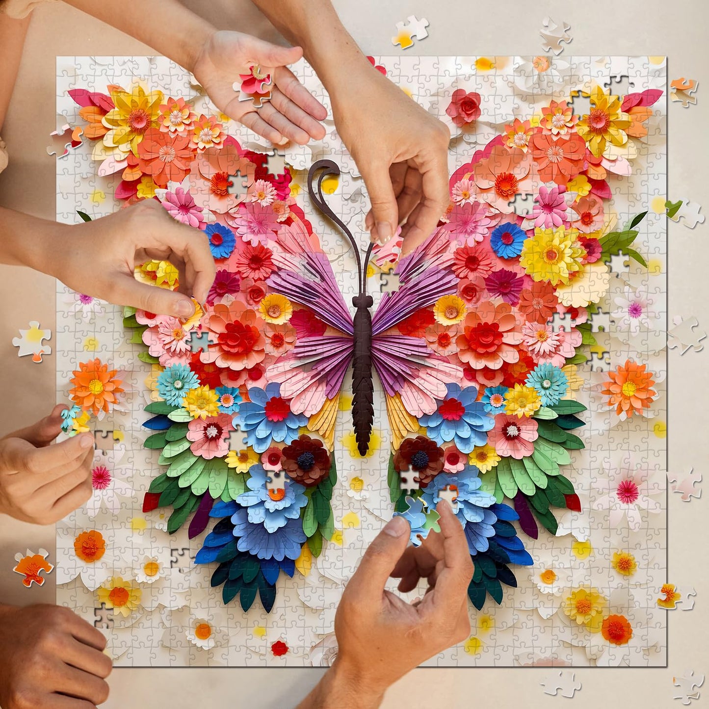 Butterfly Puzzles for Adults 1000 Pieces, Challenging Colorful Flower Butterflies Puzzles with Paper Art, Difficult Animal Plant Jigsaw Puzzles for Adults