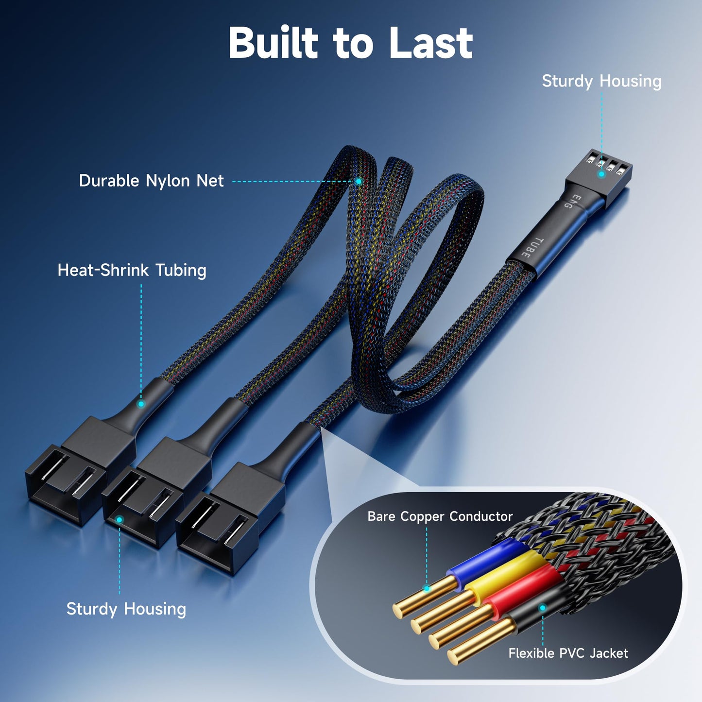 Cable Matters 2-Pack 3 Way 4 Pin PWM Fan Splitter Cable - 12 Inches / 30cm, 1x PWM-Controlled Fan with 2 Follower Fans, PC Fan Splitter 1 to 3 Converter, PC-Fan Extension Cable