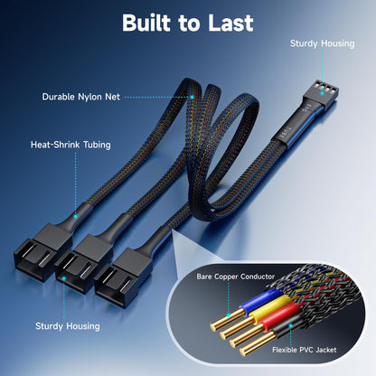Cable Matters 2-Pack 3 Way 4 Pin PWM Fan Splitter Cable - 12 Inches / 30cm, 1x PWM-Controlled Fan with 2 Follower Fans, PC Fan Splitter 1 to 3 Converter, PC-Fan Extension Cable