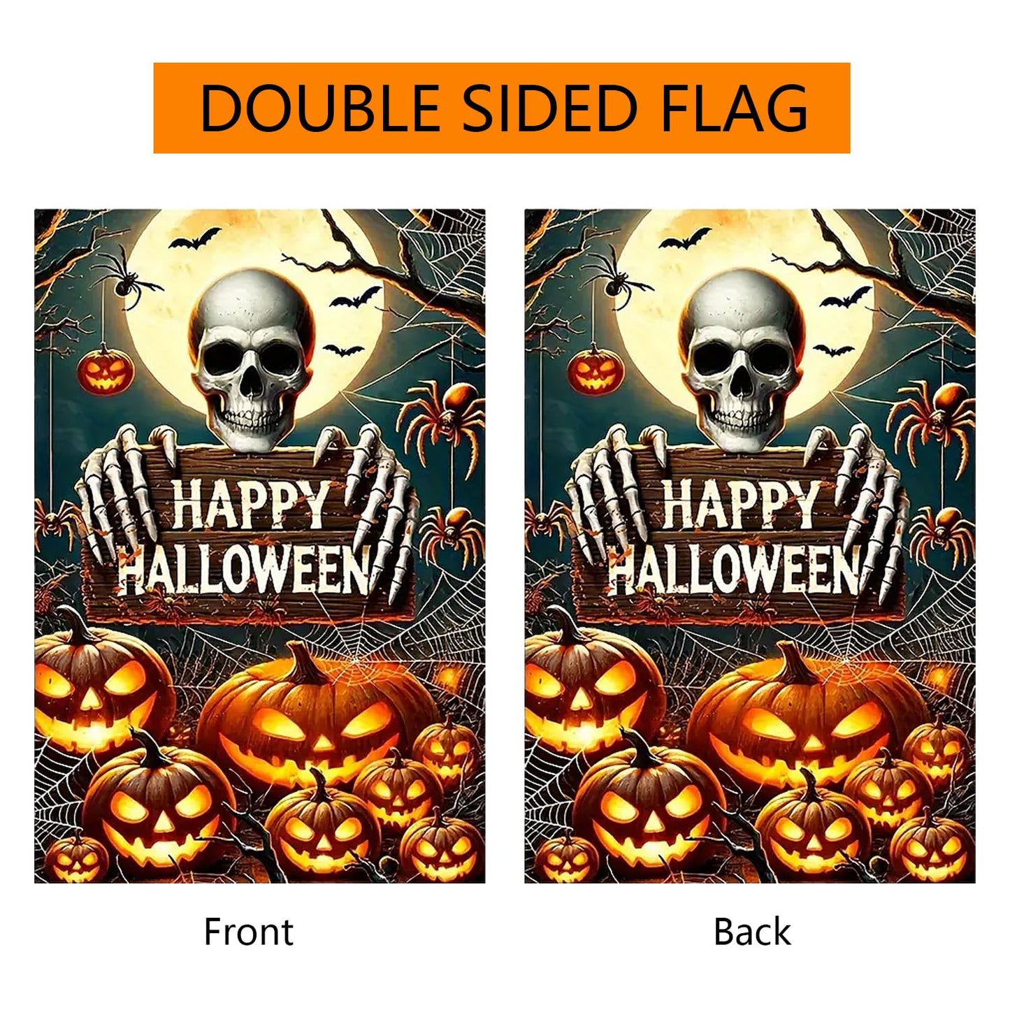 abzdfty Halloween Garden Flag 12x18 Inch Double Sided Pumpkin Skeleton Garden Flag Halloween Decorative Yard Flag for Outside, Patio, Porch and Lawn