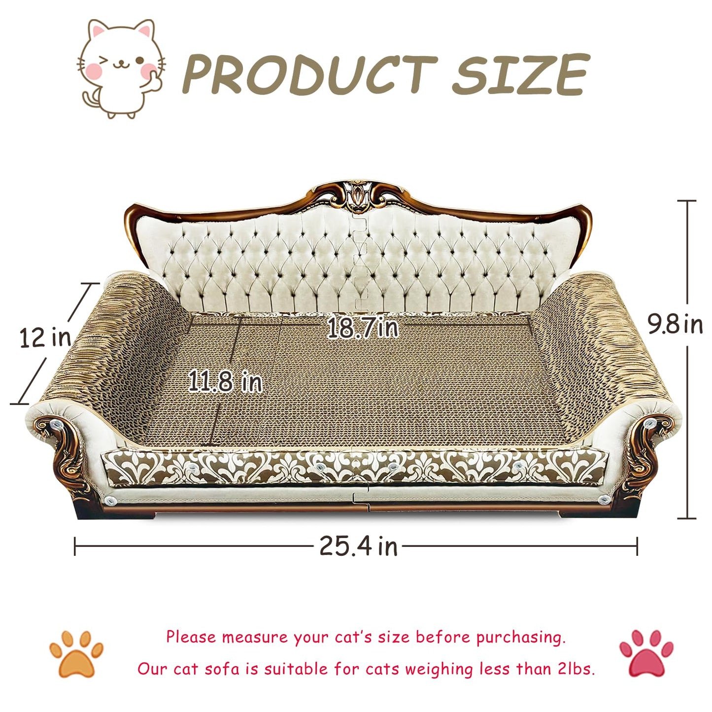 INRLKIT Luxury Cardboard Cat Scratcher Sofa Bed, Couch Shaped Scratching Board, Scratch Lounge with Catnip, Scratcher for Indoor Cats Large Grey