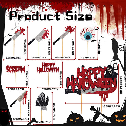 Wolpark 25pcs Have a Killer Halloween Cake Toppers Glitter Scream Cupcake Toppers Ghost Face Decorations for Scream Theme Birthday Halloween Party Cake Decorations Supplies