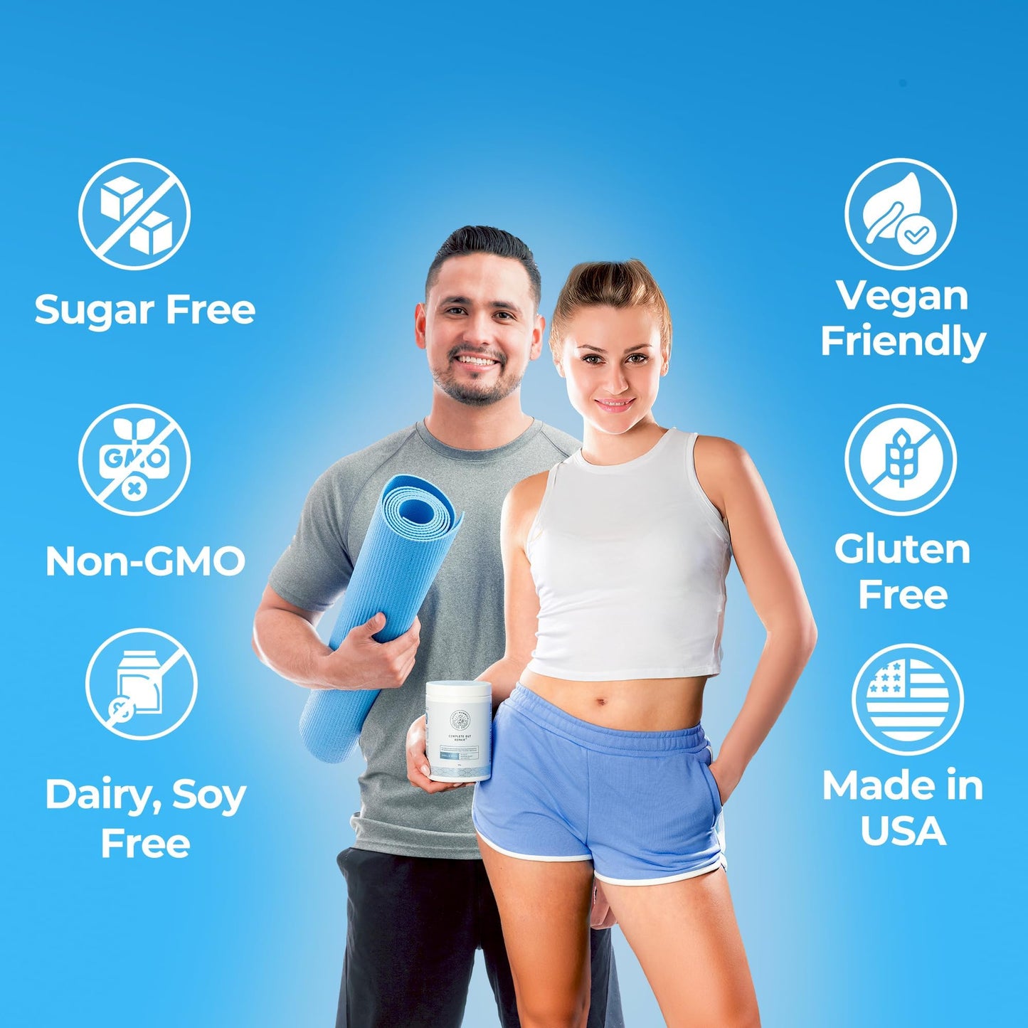 Happy Mammoth Complete Gut Repair Probiotic, Prebiotic, Fiber & Collagen Supplement for Gut Health, Digestion, Healthy Gut Microbiome, Reduces Constipation & Bloating 24 Servings, Vanilla Flavor