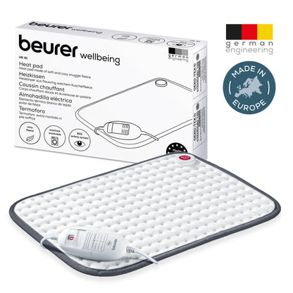 Beurer HK 41 Heating Pad Cuddly Heat Pad with 3 Temperature Settings and Automatic Shut-Off, Machine Washable, Made in Europe, White/Grey