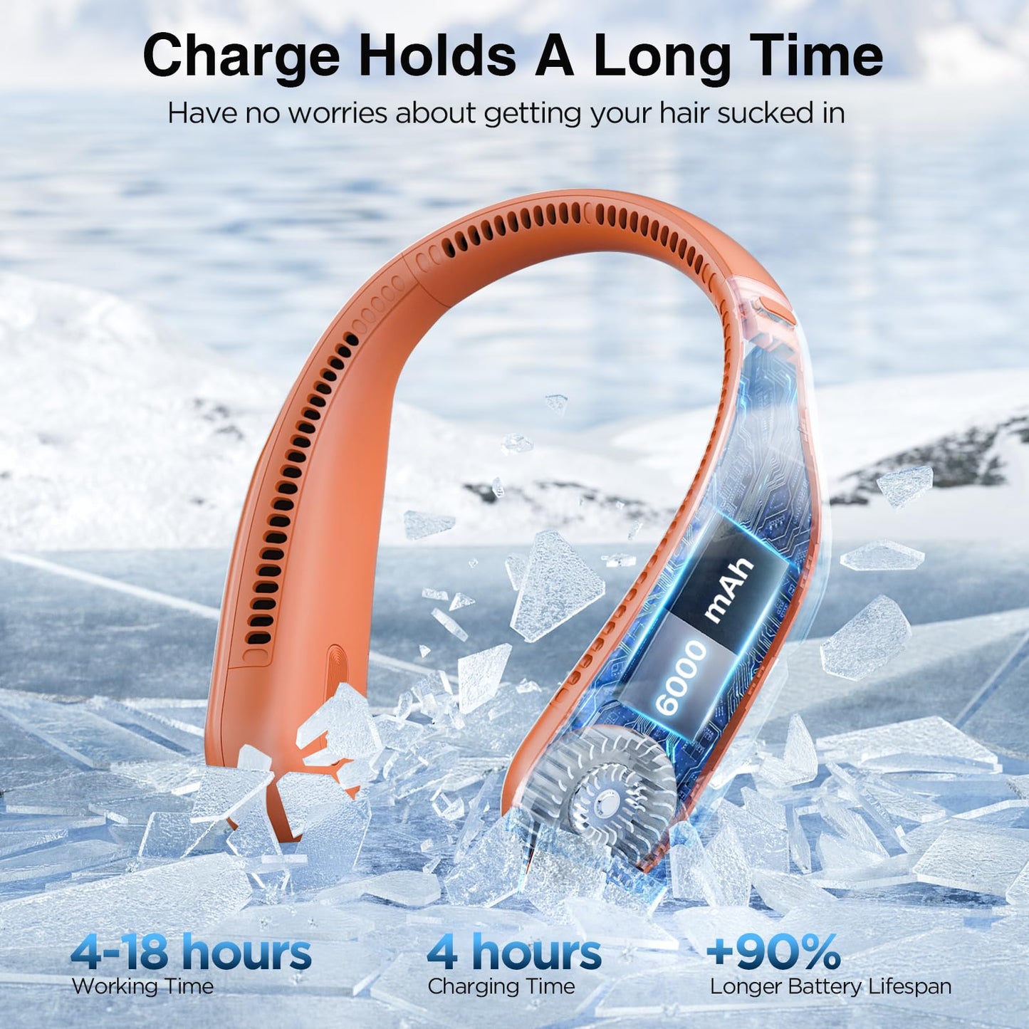 Hotsales Neck Fan, Hands Free Bladeless Neck Fans Portable Rechargeable, 6000 mAh Battery Operated Wearable Personal Fan, Cooling Neck Fan, 3 Speeds, USB Fan Gifts for Men, Women, Travel, Outdoor