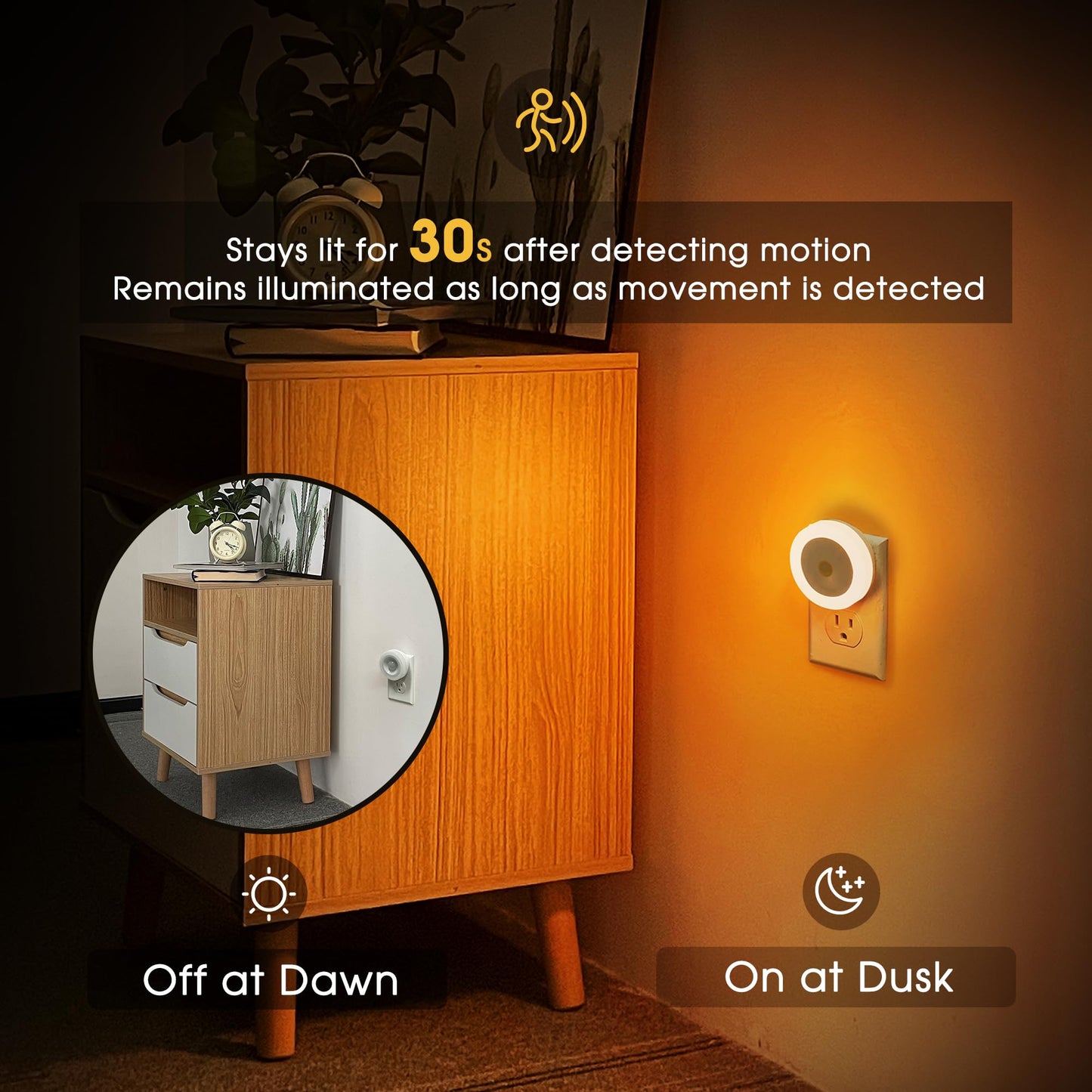 Briignite Motion Sensor Night Light Orange, [2 Pack] Night Lights Plug into Wall, Auto On/Off Motion Activation Nightlight, Energy-Saving 0.6W LED Amber Night Light, Ideal for Kids, Bedroom, Bathroom