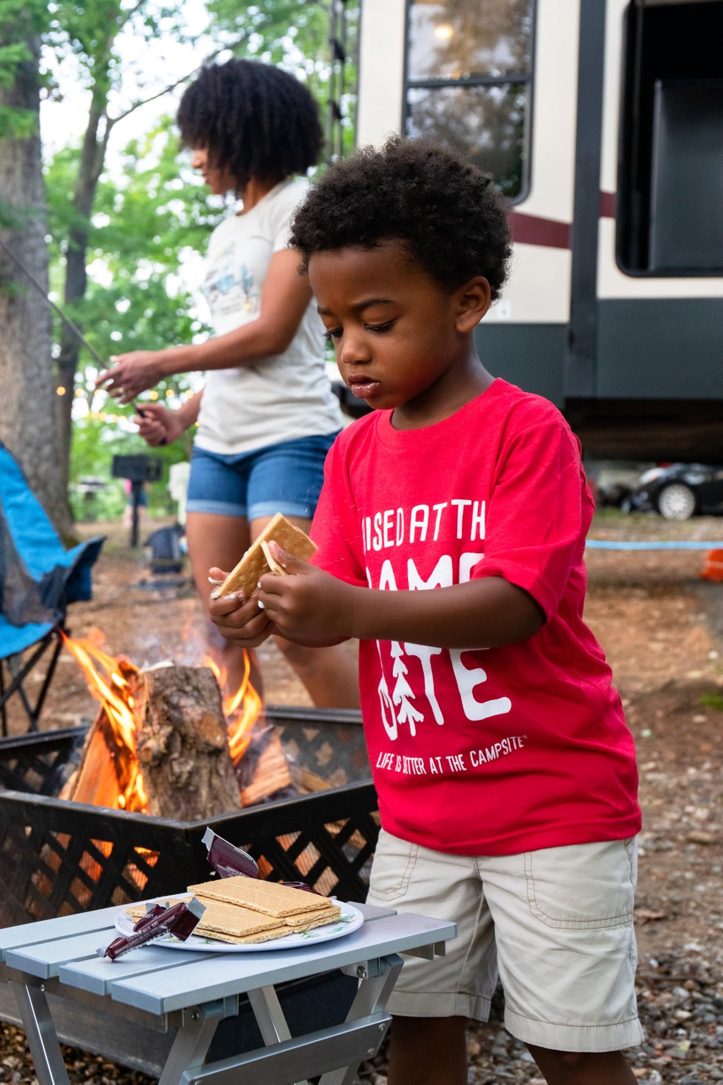 Camco Aluminum Small Outdoor Side Table - Folding Camping Table Supports Up to 130lb - Features Durable Aluminum Construction - Collapses for Easy RV Storage - (51890)