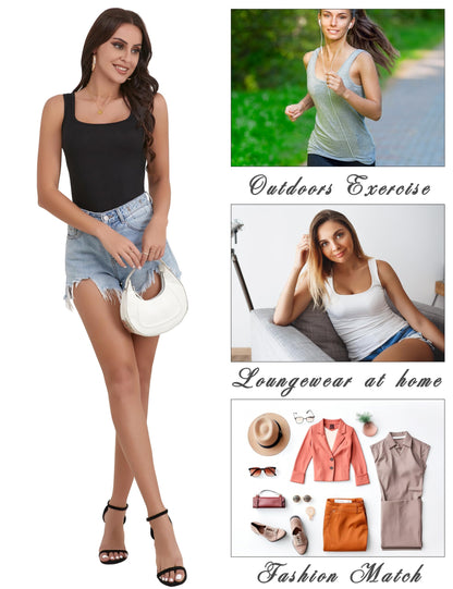 BQTQ 5 Pack Square Neck Tank Tops for Women Sleeveless Ladies Tank Tops with Square Neck Womens Undershirt Tank Tops, L