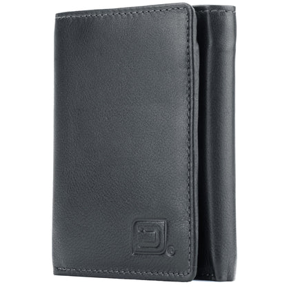 ID Stronghold Men's Leather Trifold Wallet - RFID Blocking - Black Wallet with Gift Box