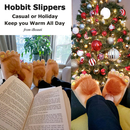 Ibeauti Men's Big Feet Furry Monster Adventure Slippers, Comfortable Novelty Warm Winter Hobbit Feet Costume Gift Slippers for Adults (Men: US 11)