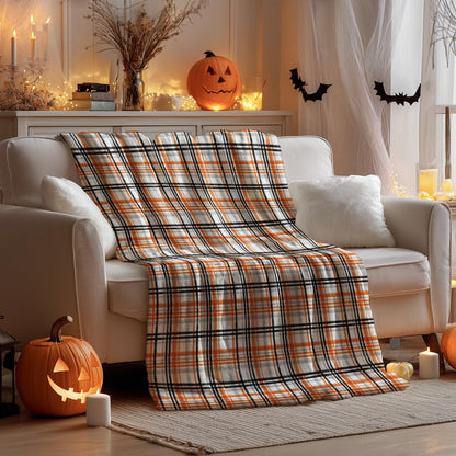 Horaldaily Halloween Flannel Blanket Throw, Orange Buffalo Plaid Soft Fuzzy Plush Cozy Fleece Blankets for Couch Sofa Bed Lounging, Ideal Gifts for Kids Adults Wife Self, 50x60