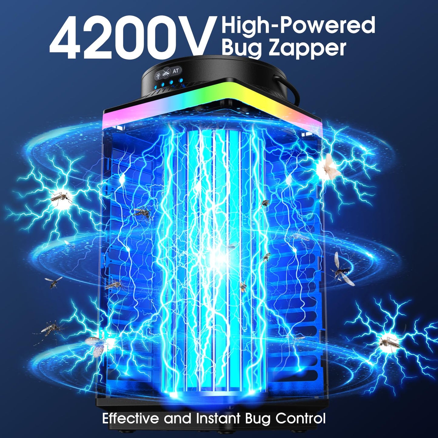 Bug Zapper Outdoor, 4-in-1 4200V Electric Mosquito Zapper, Cordless Rechargeable Bug Zapper Fly Zapper with 5000mAH Battery, Waterproof IP68, Portable & Wireless Insect Zapper for Camping Patio Black