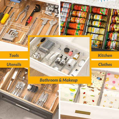 Hormes Drawer Dividers, 9 Pack Adjustable Clear Drawer Organisers, Expandable 29–55cm and 8cm High Drawers Separators for Bedroom Clothing, Kitchen Utensils, Bathroom & Office Organization and Storage