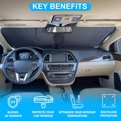 Autovir Car Windshield Sun Shade Foldable | Front Windshield Shade for Sun, Heat and UV Rays | Sunshade for Car Front Window and Interior Sun Protection | Medium (28 x 31 inches)