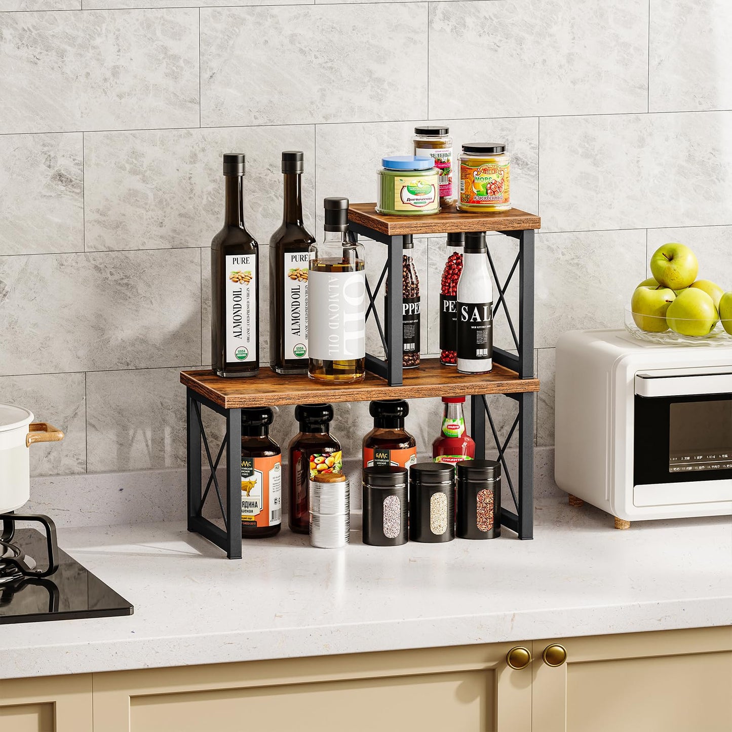 Honiter Desk Shelf, 15.7" Desktop Shelf Organizer, Freestanding Small Desktop Bookshelf, 2 Tier Independent Stackable Kitchen Counter Display Rack, Desk Hutch for Office, Dorm, Home